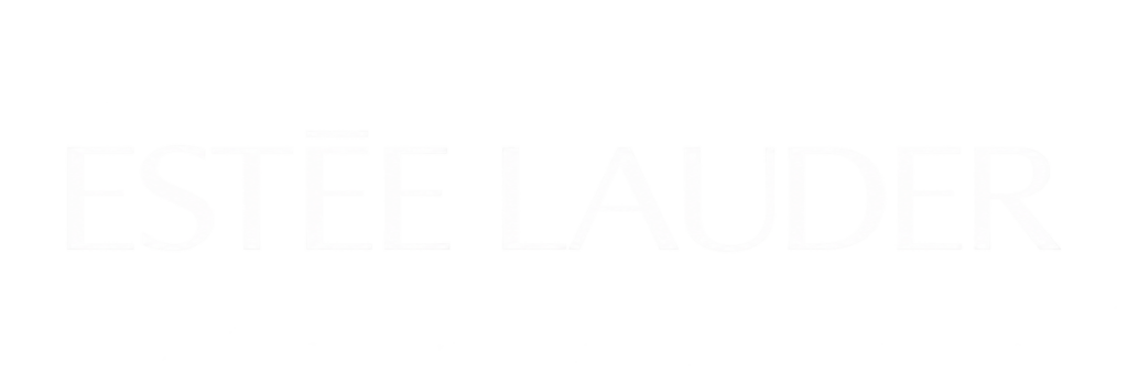 Logo blanc Estée Lauder sur fond transparent.